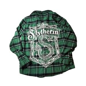 Cakeworthy Harry Potter Slytherin Flannel Shirt Green Black Plaid Mens Medium
